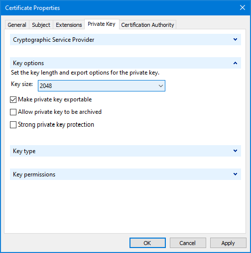 certificate properties private key