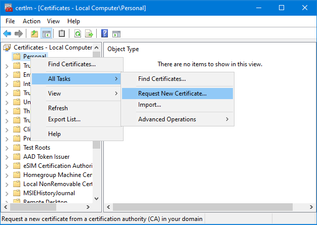 request new certificate