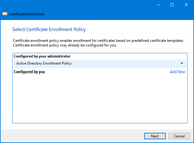 select certificate enrollment policy
